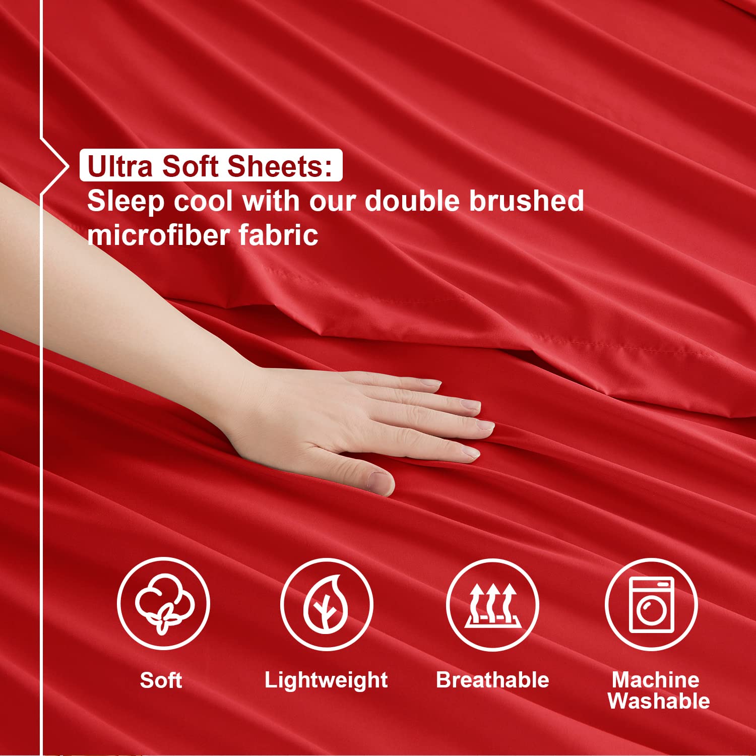 Nestl Queen Sheet Set - 4 Piece Bed Sheets For Queen Size Bed, Deep Pocket, Hotel Luxury, Extra Soft, Breathable And Cooling, Red Queen Size Sheets