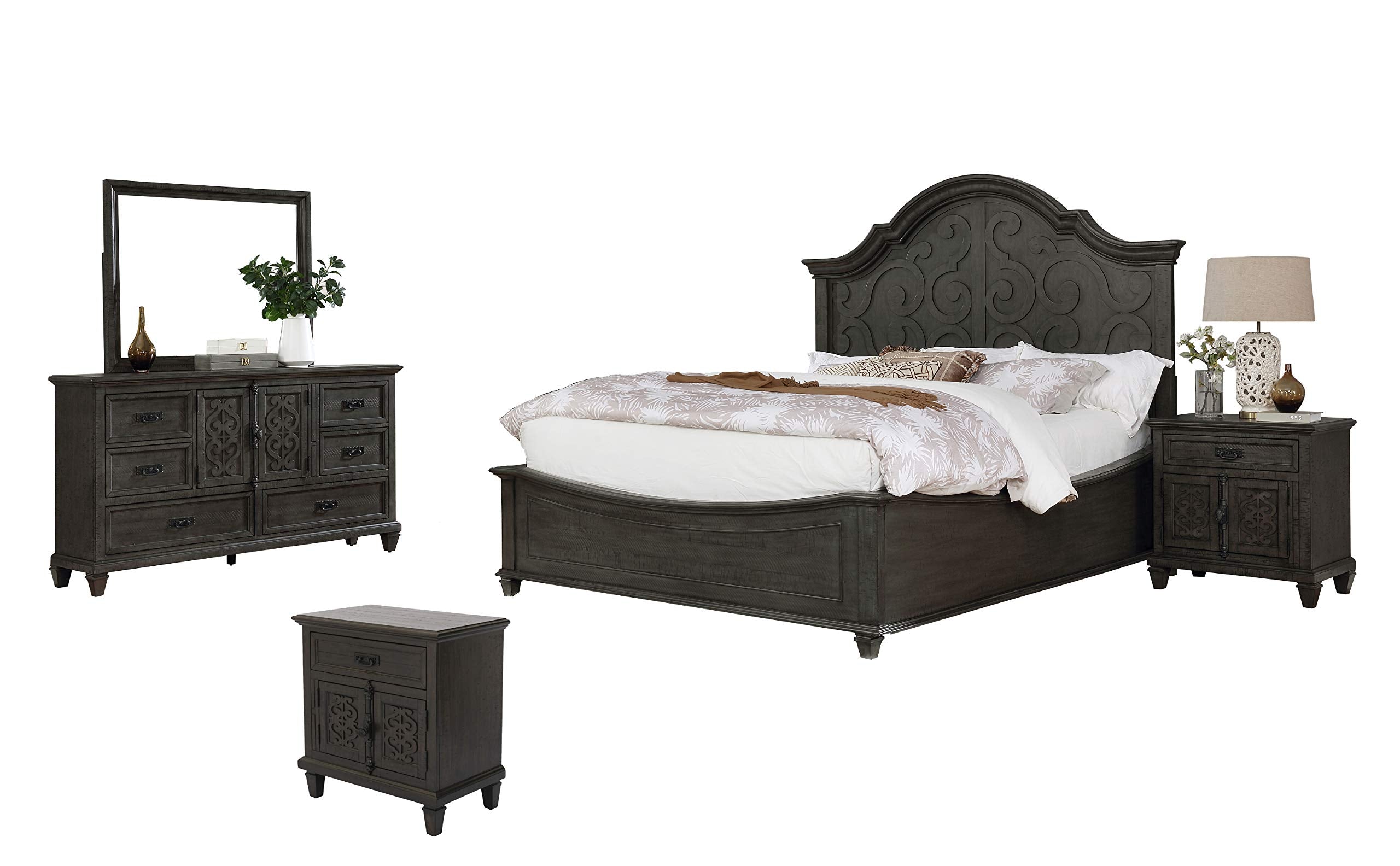 Best Quality Furniture 5Pc Queen Bed + Dresser + Mirror + 2 Nightstands, Rustic Gray