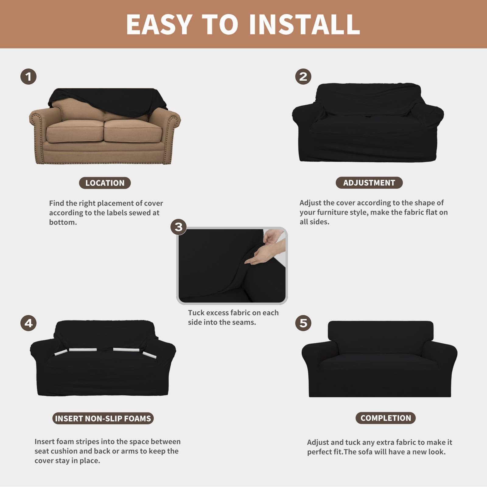 Easy-Going 100% Waterproof Couch Cover, Dual Waterproof Sofa Cover, Stretch Jacquard Sofa Slipcover, Leakproof Furniture Protector For Kids, Pets, Dog And Cat(Oversized Sofa, Chocolate)