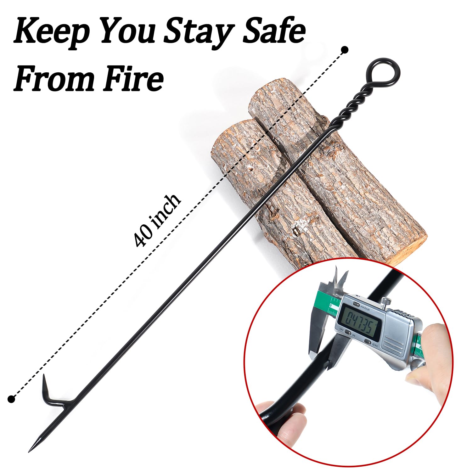 Fire Poker For Fire Pit, 40   Twisted Rope Design Fireplace Poker, Heavy Duty Handmade Fire Pit Poker For Campfire Wood Stove Fi