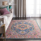 HomeRoots Teal Multicolor 100% Polypropylene 5’ x 7’ Teal and Pink Medallion Area Rug