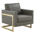LeisureMod Lincoln Modern Mid-Century Upholstered Leather Accent Armchair with Gold Frame, Grey