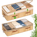 Livole 2 Pack Bamboo Under Bed Storage, 6-10 inches Height Adjustable Underbed Storage Containers, 92L XXXL Large Under Bed Stor
