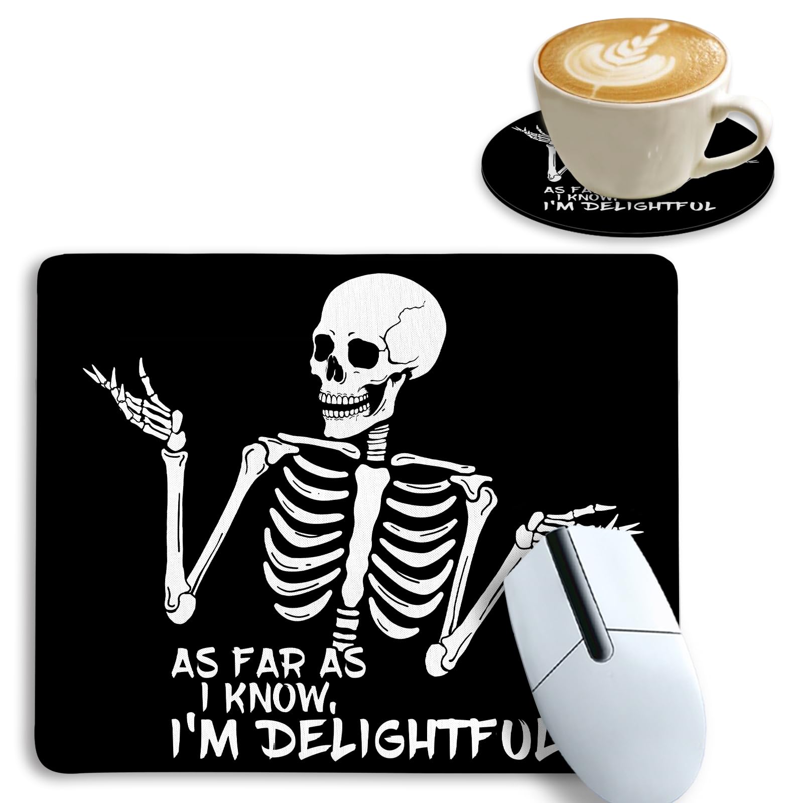 Funny Skull Square Mouse Pad For Desk, Skeleton Gaming Mousepad For Laptop, Stitched Edge Non-Slip Rubber Base Computer Mouse Ma