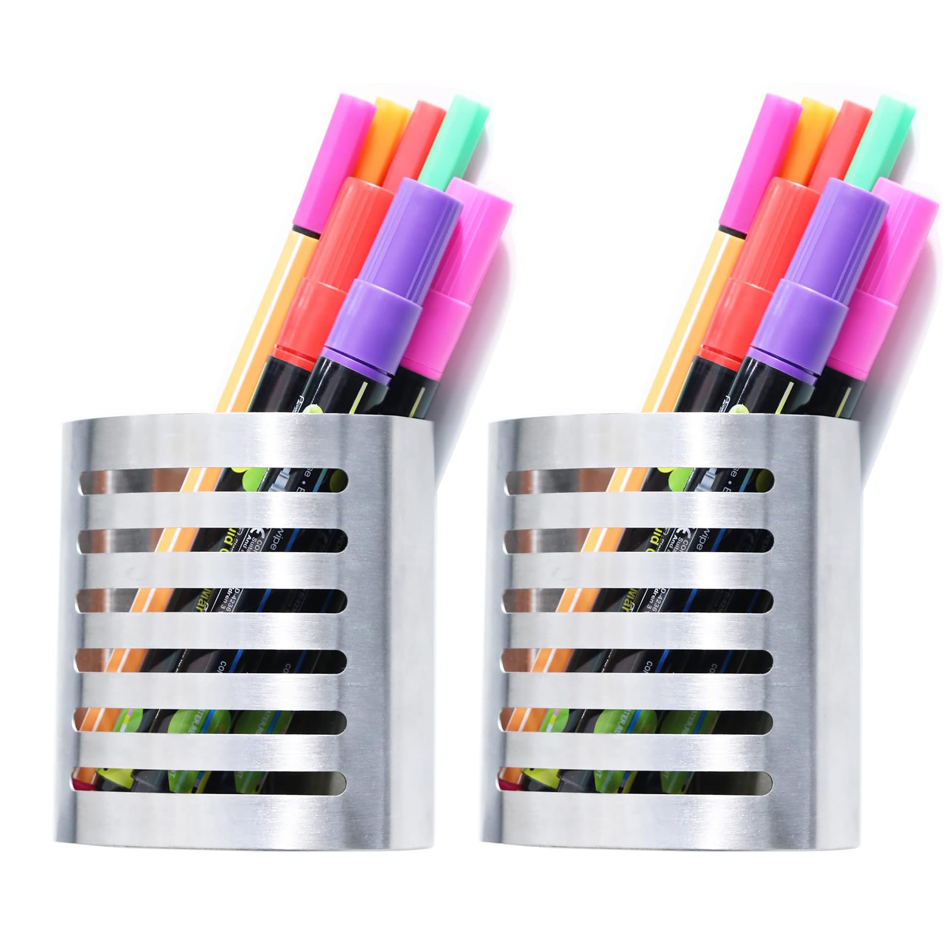 Sanpaint 2 Pack Magnetic Modern Pen And Pencil Holder, Metal Writing Utensil Storage Organizer For Kitchen, Locker, Home, Or Off