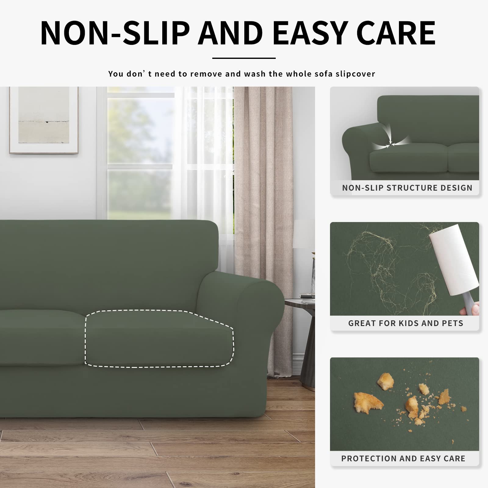 Easy-Going 100% Dual Waterproof Oversized Loveseat Cover Stretch Soft Couch Cover For Dogs, Sofa Slipcover For 2 Separate Cushion Couch Leakproof Furniture Protector Grayish Green