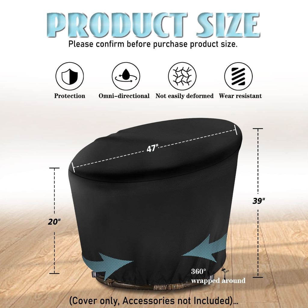 Iceberg Elf Papasan Chair Cover Waterproof,(For 47In Outdoor Papasan Chairs Covers Black) Zipper Design, Easy To Put On And Take