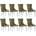 Soarflash Velvet Dining Chairs Set Of 8, Tall Back Side Chair, Modern Upholstered Side Chair With Button Back Ring, Silver Plate