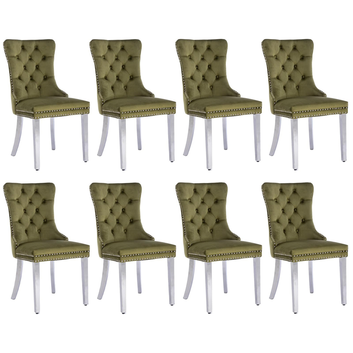 Soarflash Velvet Dining Chairs Set Of 8, Tall Back Side Chair, Modern Upholstered Side Chair With Button Back Ring, Silver Plate