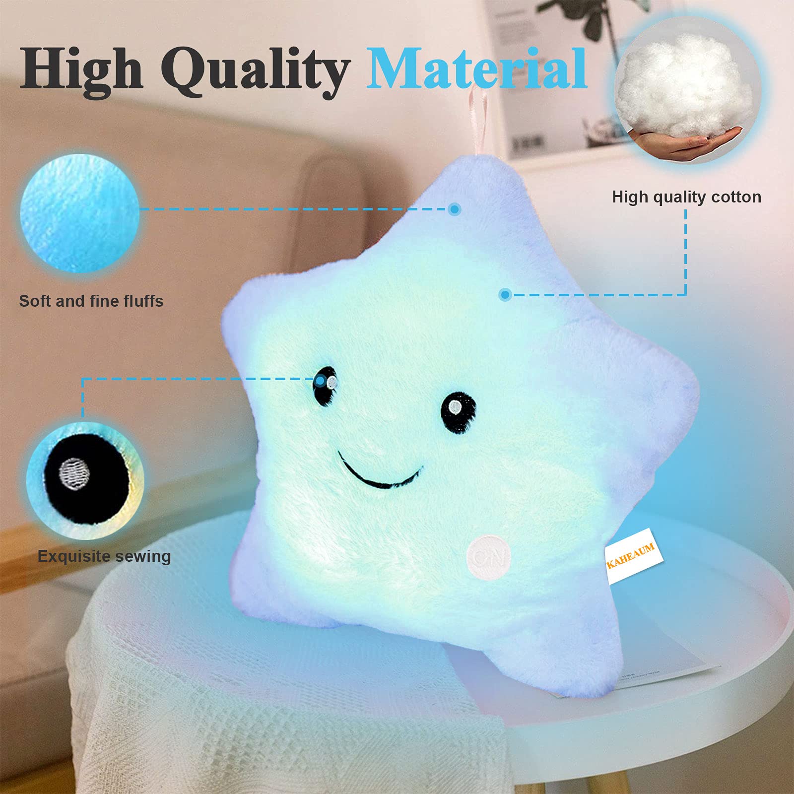 Kaheaum Creative Twinkle Star Glowing Led Night Light Up Plush Pillows Stuffed Toys Birthday Gifts For Kid Children Friends,Couc