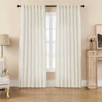 Joydeco Linen Curtains For Living Room,Light Filtering Rod Pocket Back Tab Semi Sheer Drapes Window Long Curtains 90 Inches Long