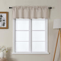 Lecloud Bessie Khaki Valances for Windows 14 Inch Length 2 Pcs, Faux Linen Textured Cafe Kitchen Curtains, Rod Pocket Short Curt
