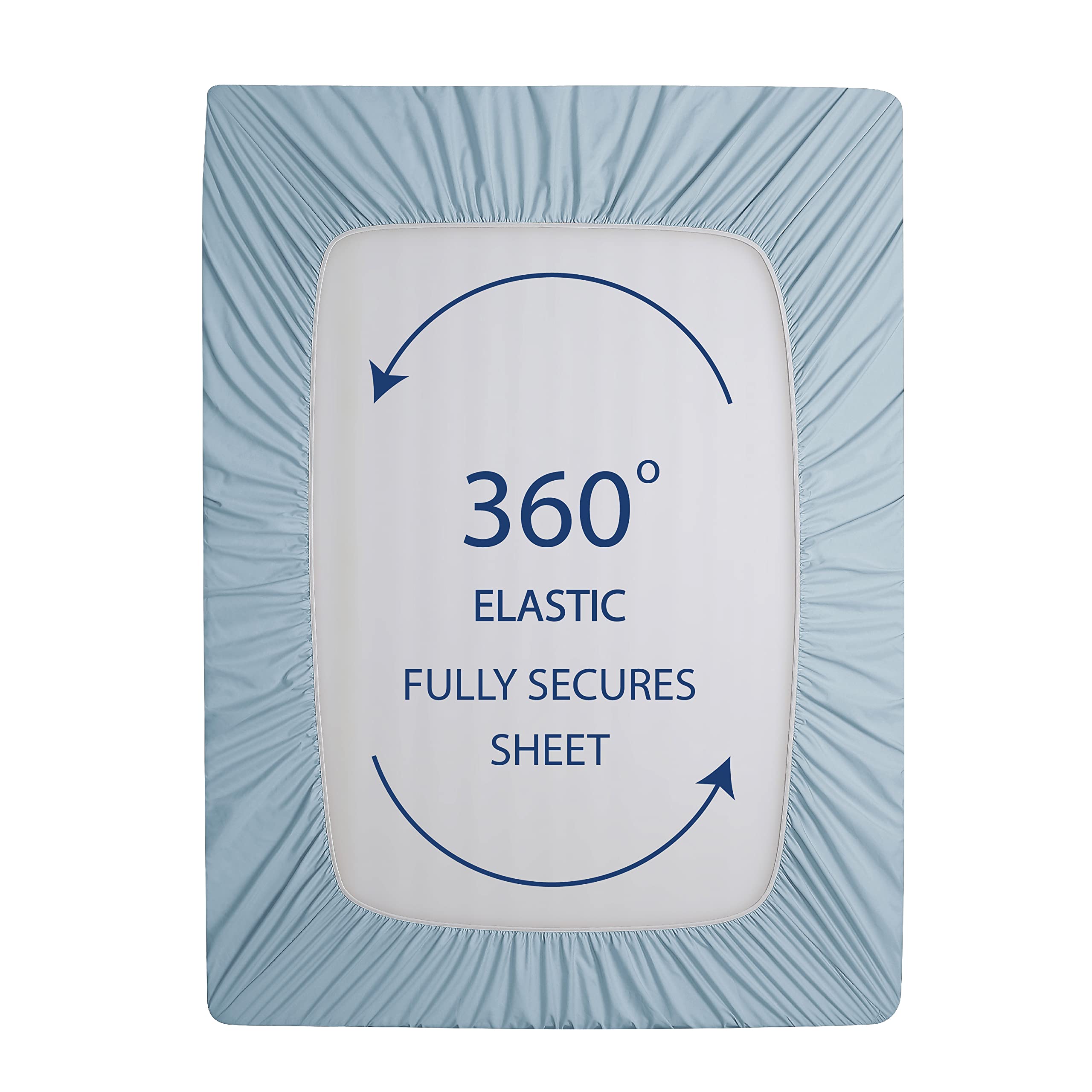 Cathay Home Full Fitted Sheet - Double Brushed Ultra Soft – Wrinkle & Fade Resistant - 14' Standard Pocket Fitted Sheet Only - Good Fit For 12'-16' Deep Mattress (Full, Blue Fog)