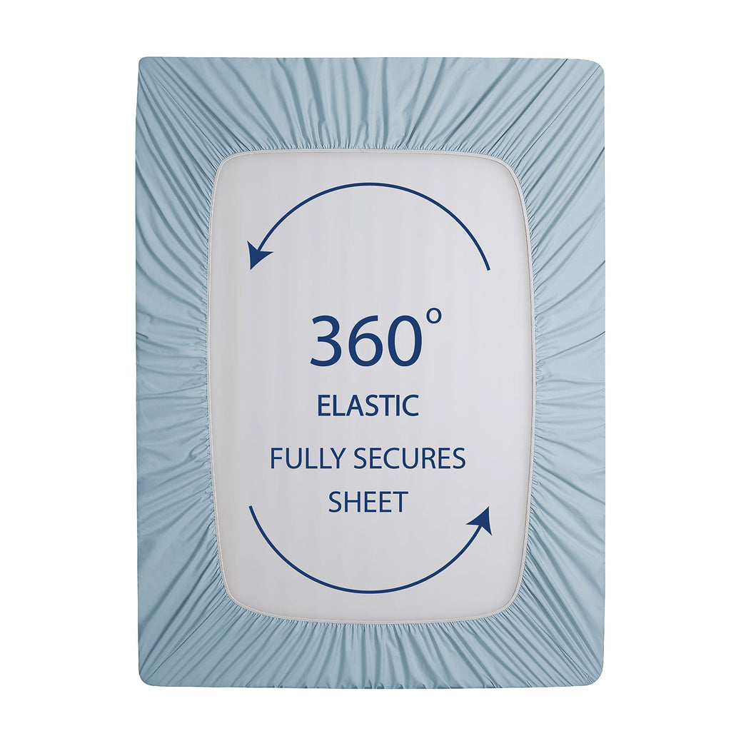 Cathay Home Twin Fitted Sheet - Double Brushed Ultra Soft – Wrinkle & Fade Resistant - 14' Standard Pocket Fitted Sheet Only - Good Fit For 12'-16' Deep Mattress (Twin, Blue Fog)