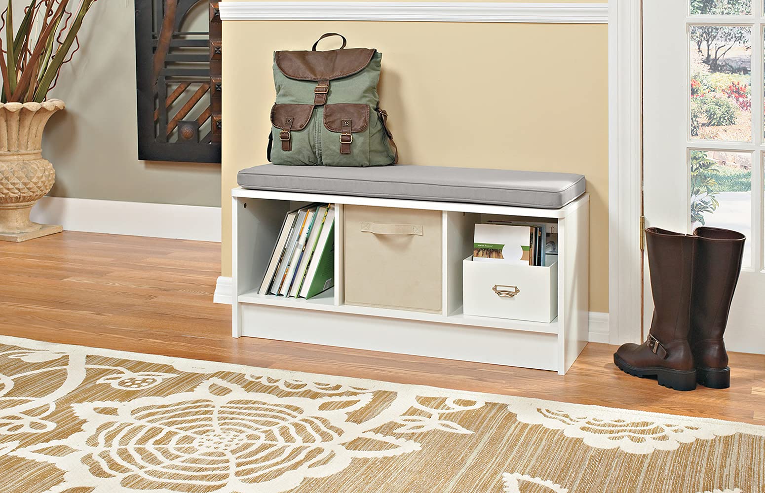 Closetmaid 1631 Cubeicals 3-Cube Storage Bench, White With Gray Cushion