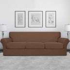 Easy-Going 4 Pieces Oversized Stretch Soft Couch Cover For Dogs - Washable Sofa Slipcover For 3 Separate Cushion Couch - Elastic Furniture Protector For Pets, Kids Brown
