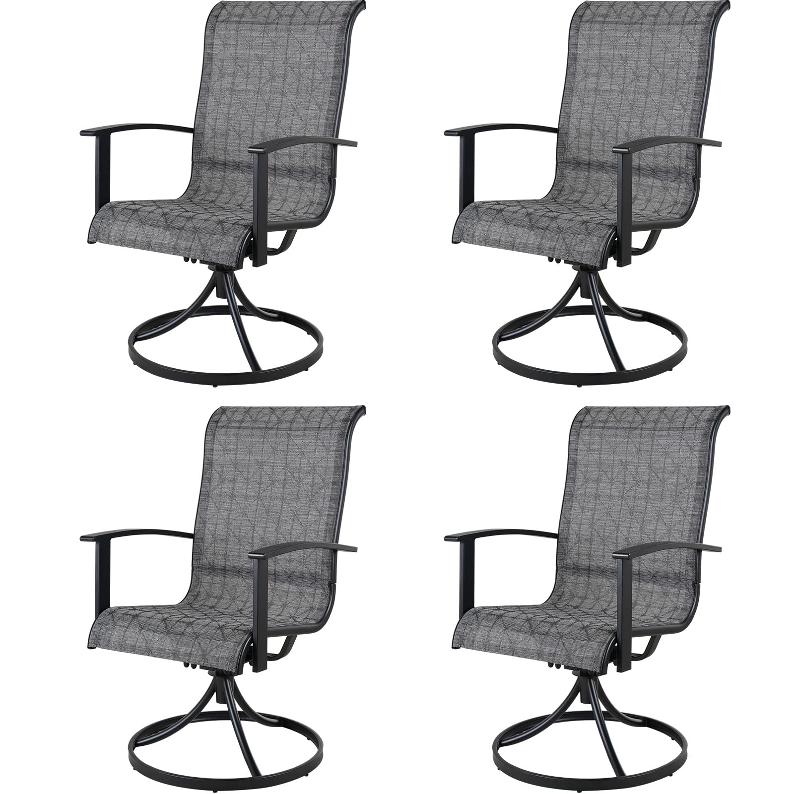 Grand Patio Outdoor Swivel Dining Chairs 4-Piece Patio Dining Chairs Set Mesh Sling Patio High Back Swivel Rockers, Black & Grey Plaid