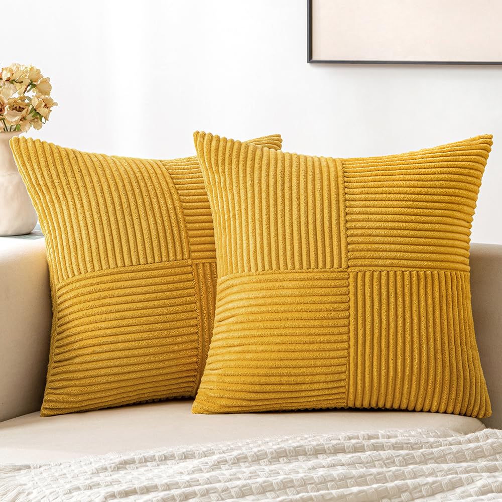 Miulee Mustard Yellow Corduroy Pillow Covers Pack Of 2 Boho Decorative Spliced Throw Pillow Covers Soft Solid Couch Pillowcases