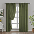 HOMEIDEAS Non-See-Through Olive Green Privacy Sheer Curtains, 52 X 96 Inches Long 2 Panels Sheer Curtains Light Filtering Window