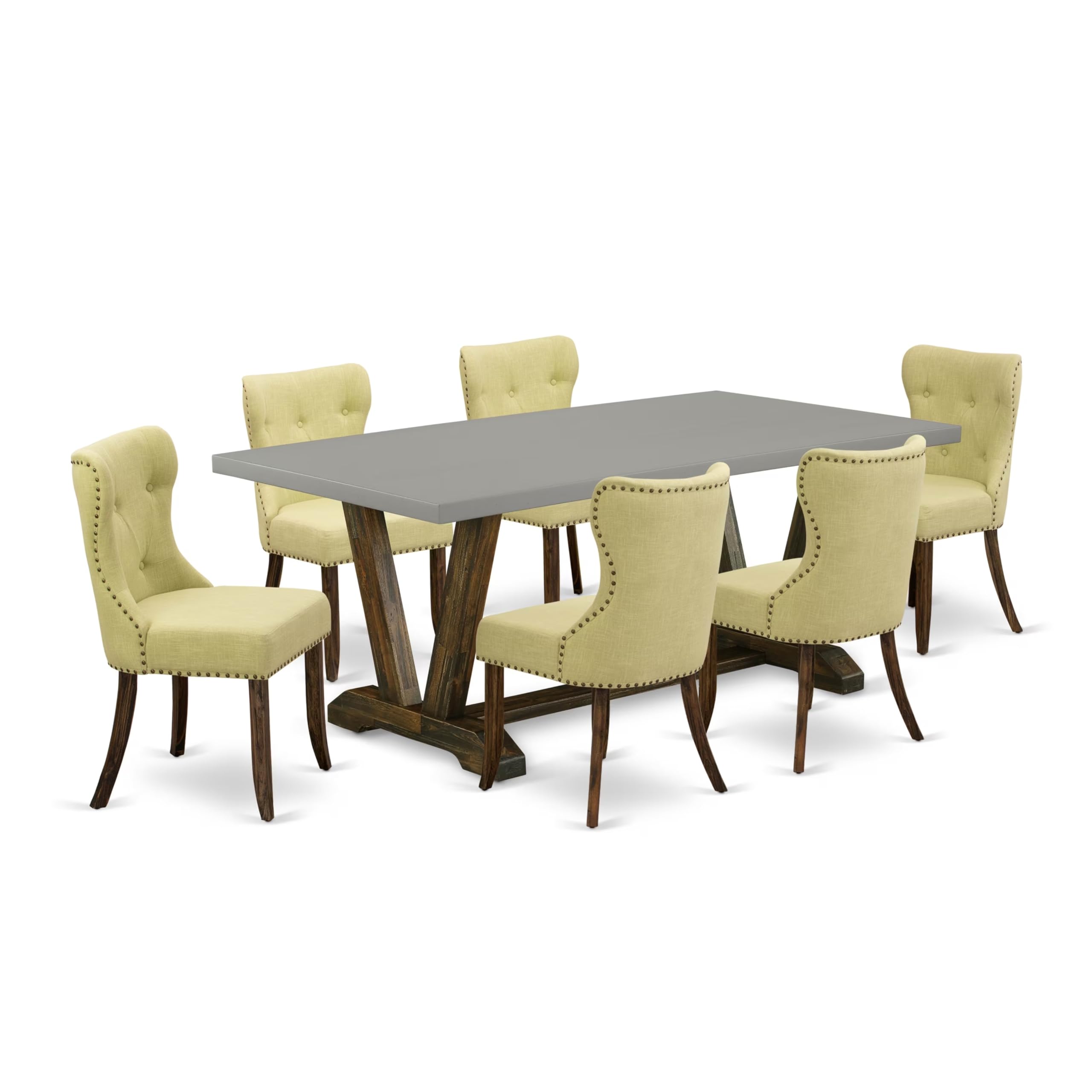 East West Furniture V797Si737-7 7 Piece Dining Table Set Consist Of A Rectangle Dining Room Table With V-Legs And 6 Limelight Linen Fabric Parsons Chairs, 40X72 Inch, Multi-Color