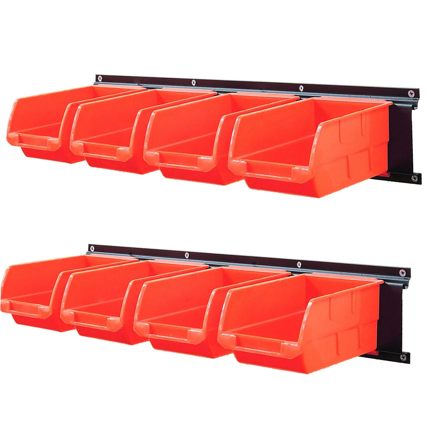 Wallmaster 8-Bin Storage Bins Garage Rack System 2-Tier Orange Tool Organizers Cube Baskets Wall Mount Organizations (Orange)