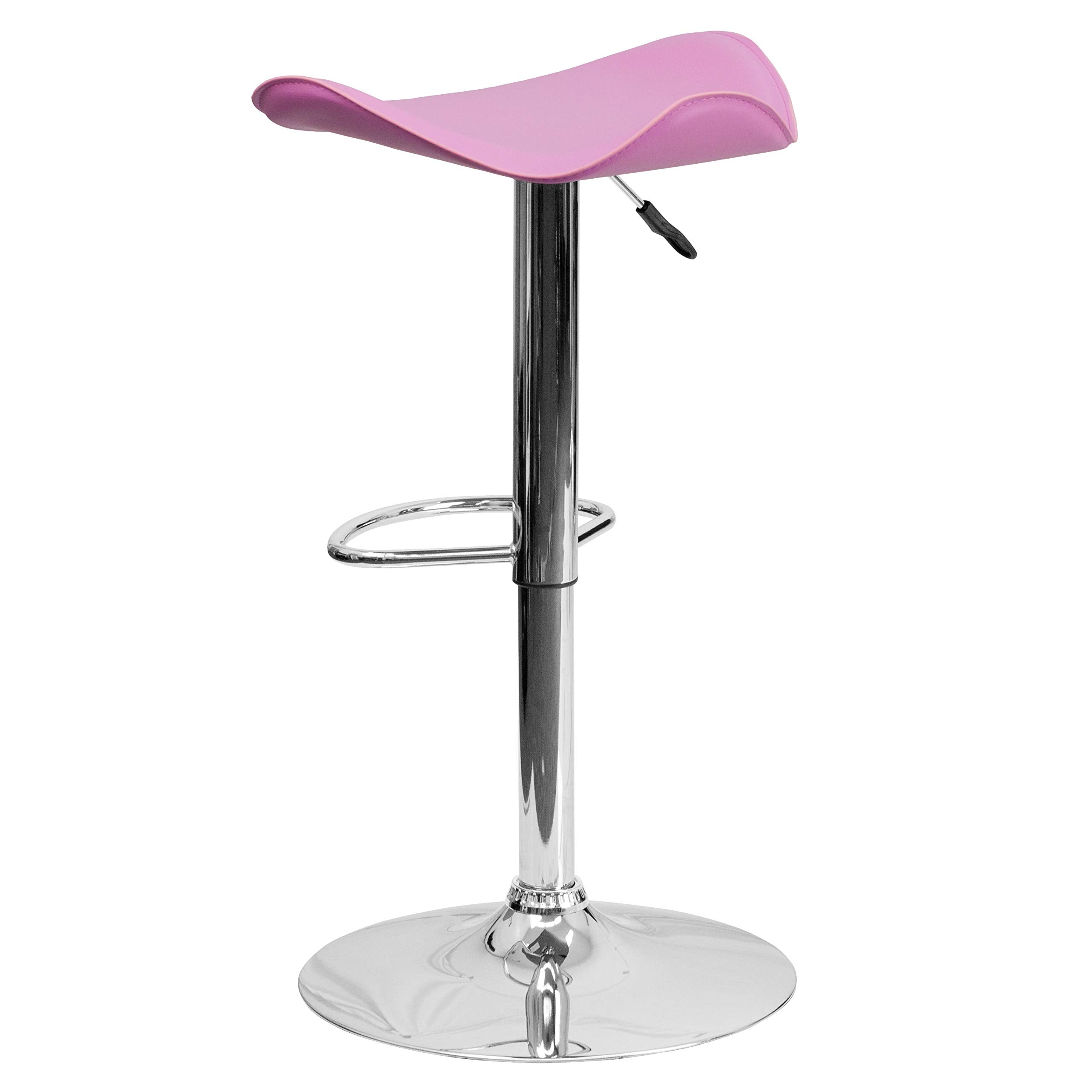 Flash Furniture Contemporary Pink Vinyl Adjustable Height Barstool With Wavy Seat And Chrome Base