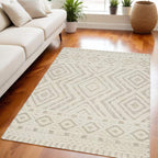 HomeRoots 512798 9 x 12 ft. Ivory & Tan Wool Geometric Hand Tufted Handmade Stain Resistant Rectangle Area Rug