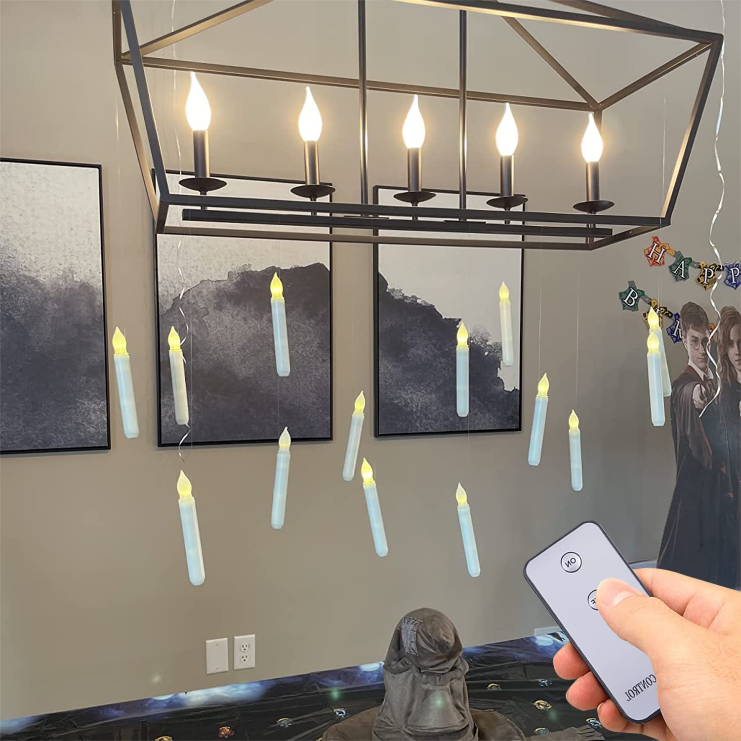 Amagic 12Pcs Batteries Operated Taper Candles With Remote, Warm White Flickering Light, Flameless Handheld Candles Floating, Led