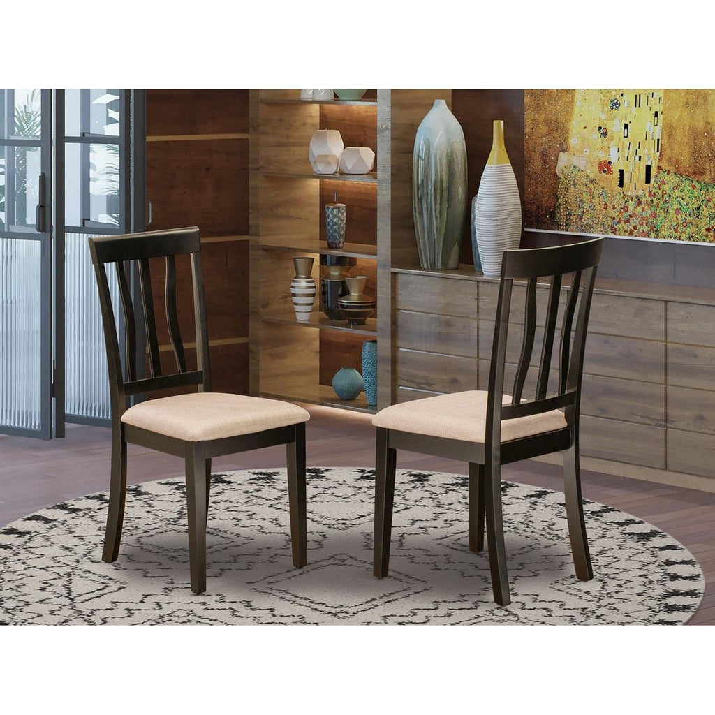 East West Furniture ANC-CAP-C Antique Kitchen Dining Chairs - Linen Fabric Upholstered Wood Chairs, Set of 2, Cappuccino