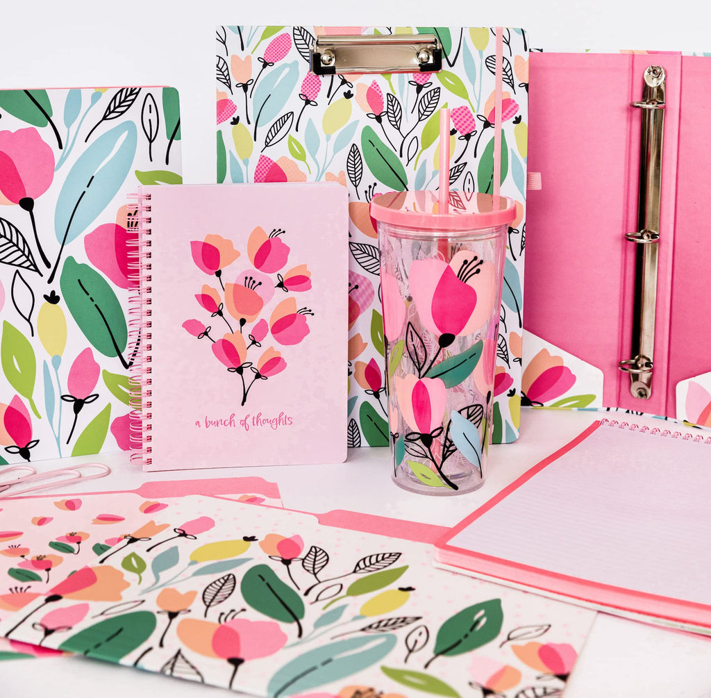Steel Mill & Co Cute Large Spiral Notebook College Ruled, 11' X 9.5' With Durable Hardcover And 160 Lined Pages, Pink Poppy