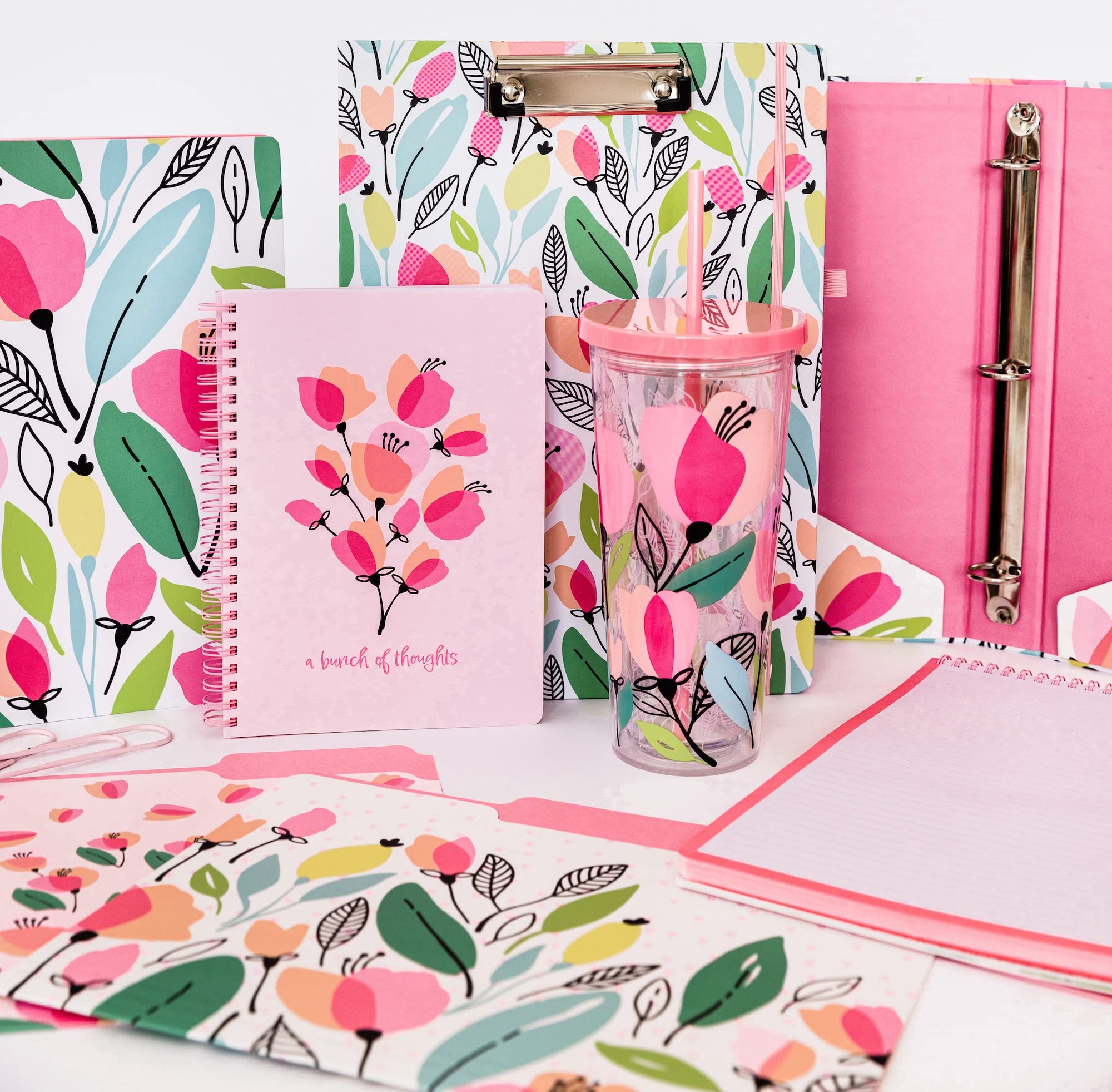Steel Mill & Co Cute Large Spiral Notebook College Ruled, 11' X 9.5' With Durable Hardcover And 160 Lined Pages, Pink Poppy