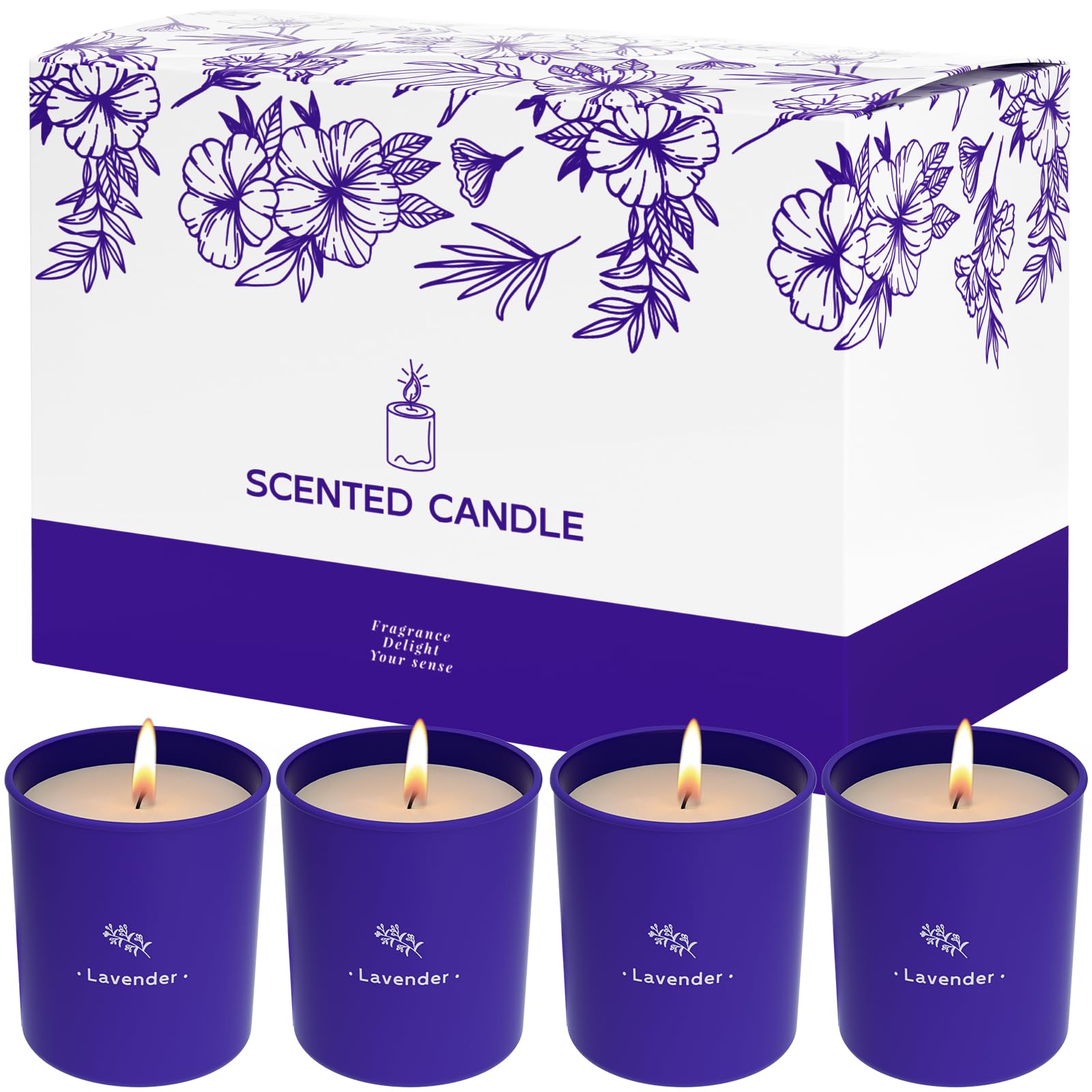 TranquilBliss Lavender Candles for Home Scented, 8 oz Scented Candles Present, Purple Jar Candles, Soy Candles for Women, 45 Hou