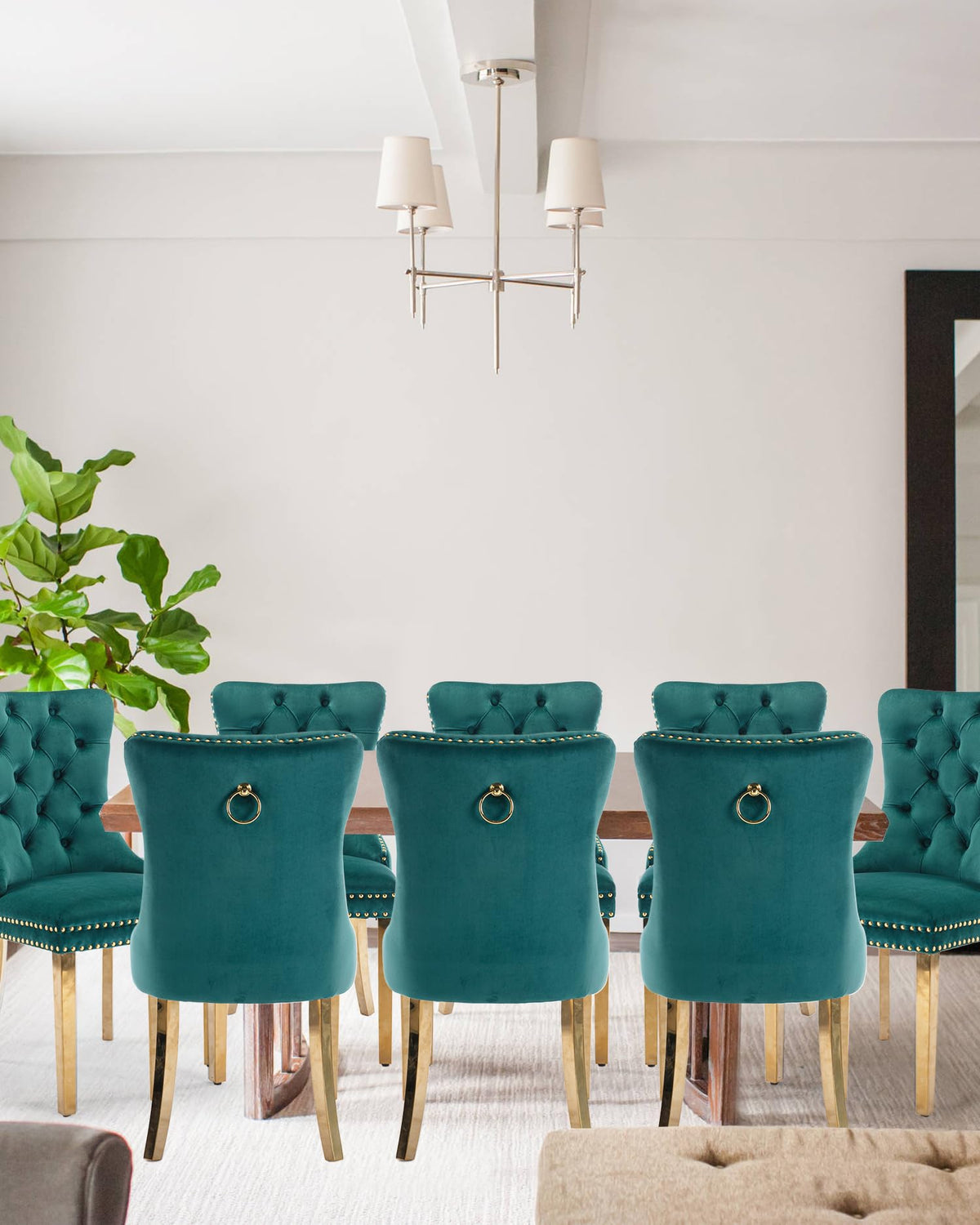 Vicbarley Velvet Dining Chair Set Of 8 Upholstered Tufted Dining Room Chair With Nailhead Trim And Stainless Steel Gold Plated L