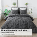 Andency California King Comforter Set Dark Gray (104X96Inch), Pinch Pleat Cal King Comforter Set 3 Pieces, Oversized King Pintuck Bed Comforter, Microfiber Down Alternative Comforter Bedding Set