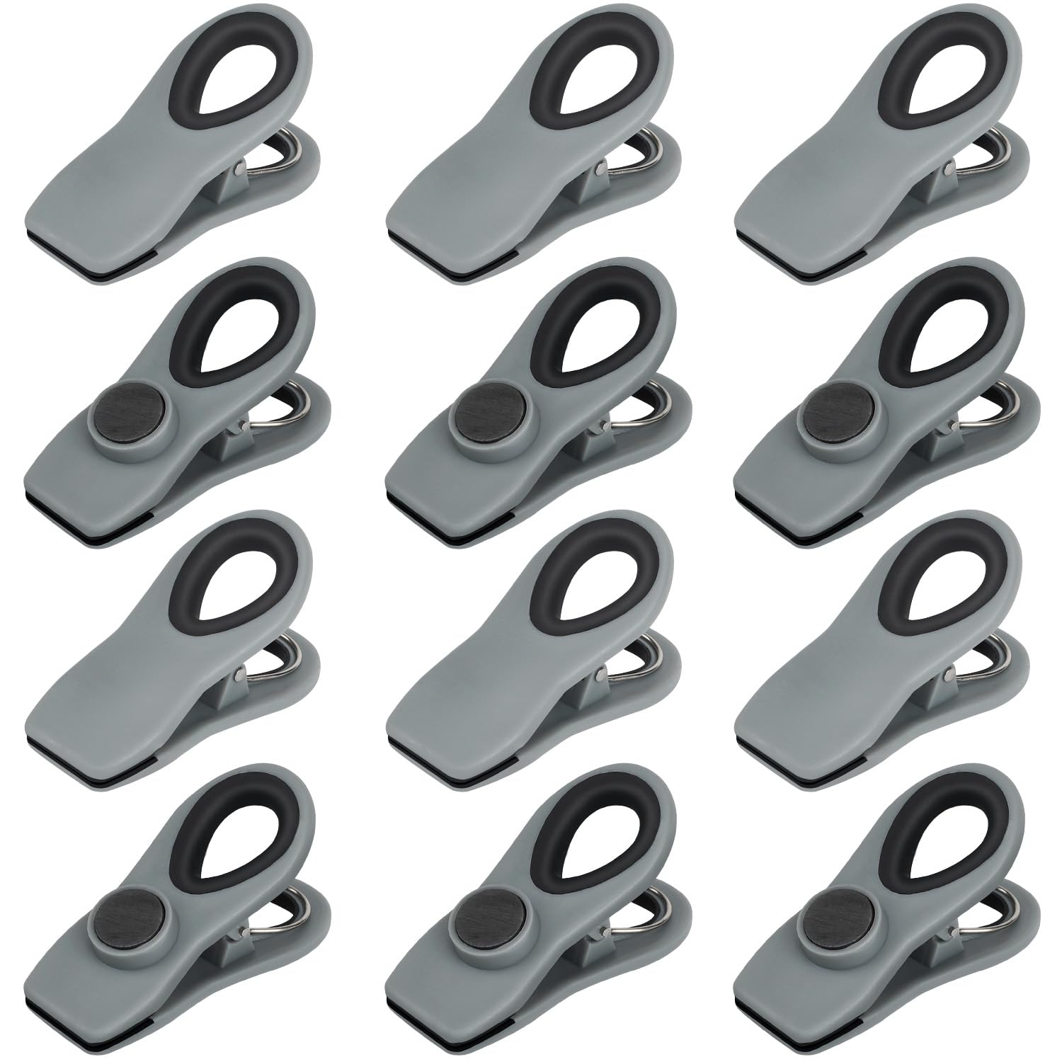 Tacgea Chip Clips, Magnetic Bag Clips With Air Tight Seal For Food Storage, 12 Pieces (Gray)