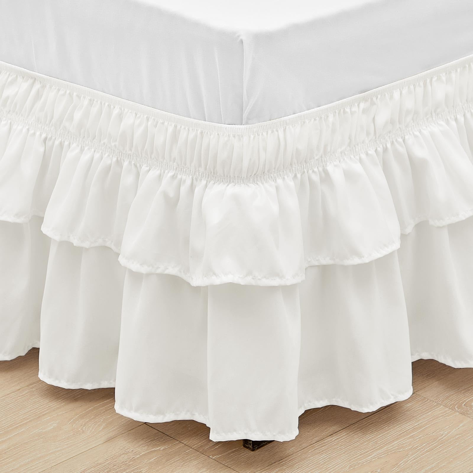 Rimela Ruffle Bed Skirt Ivory King 15 Inch Drop, Elastic Wrap Around Bed Skirts King Size, Easy To Install Dust Ruffle, Machine