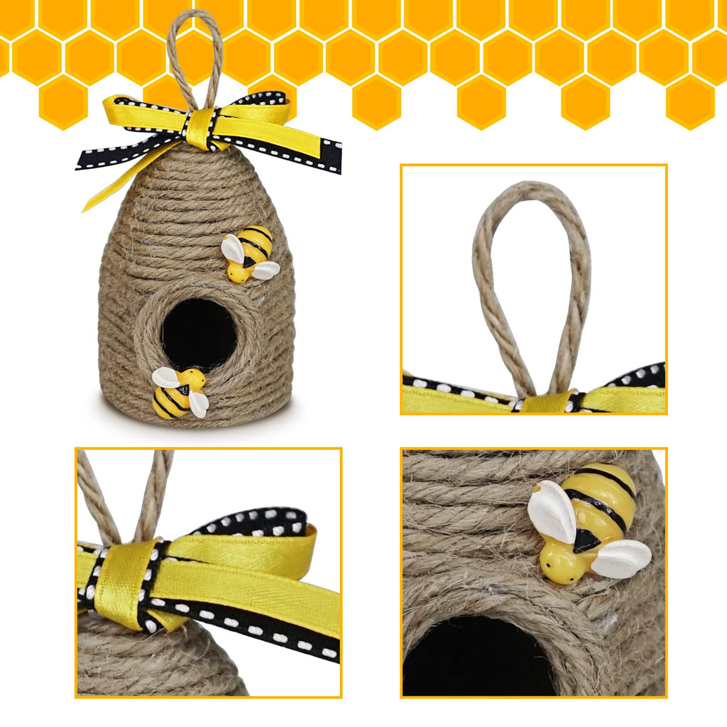 Bee Hive Decor,3 Pack Bumble Bee Rustic Decor Hive,Natural Bee House, Bumble Bee Theme Party Decor Spring Summer Rustic Farmhous
