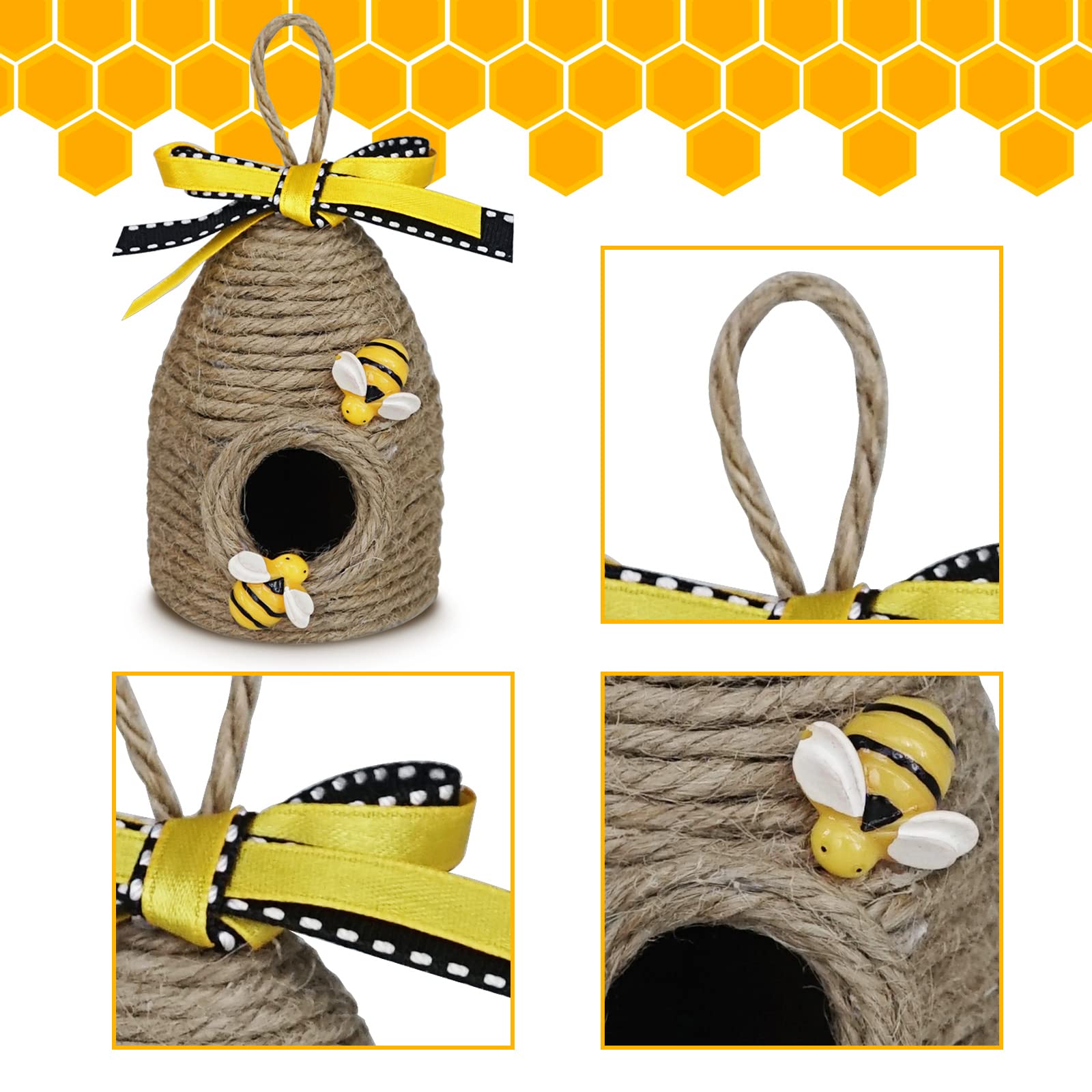 Bee Hive Decor,3 Pack Bumble Bee Rustic Decor Hive,Natural Bee House, Bumble Bee Theme Party Decor Spring Summer Rustic Farmhous
