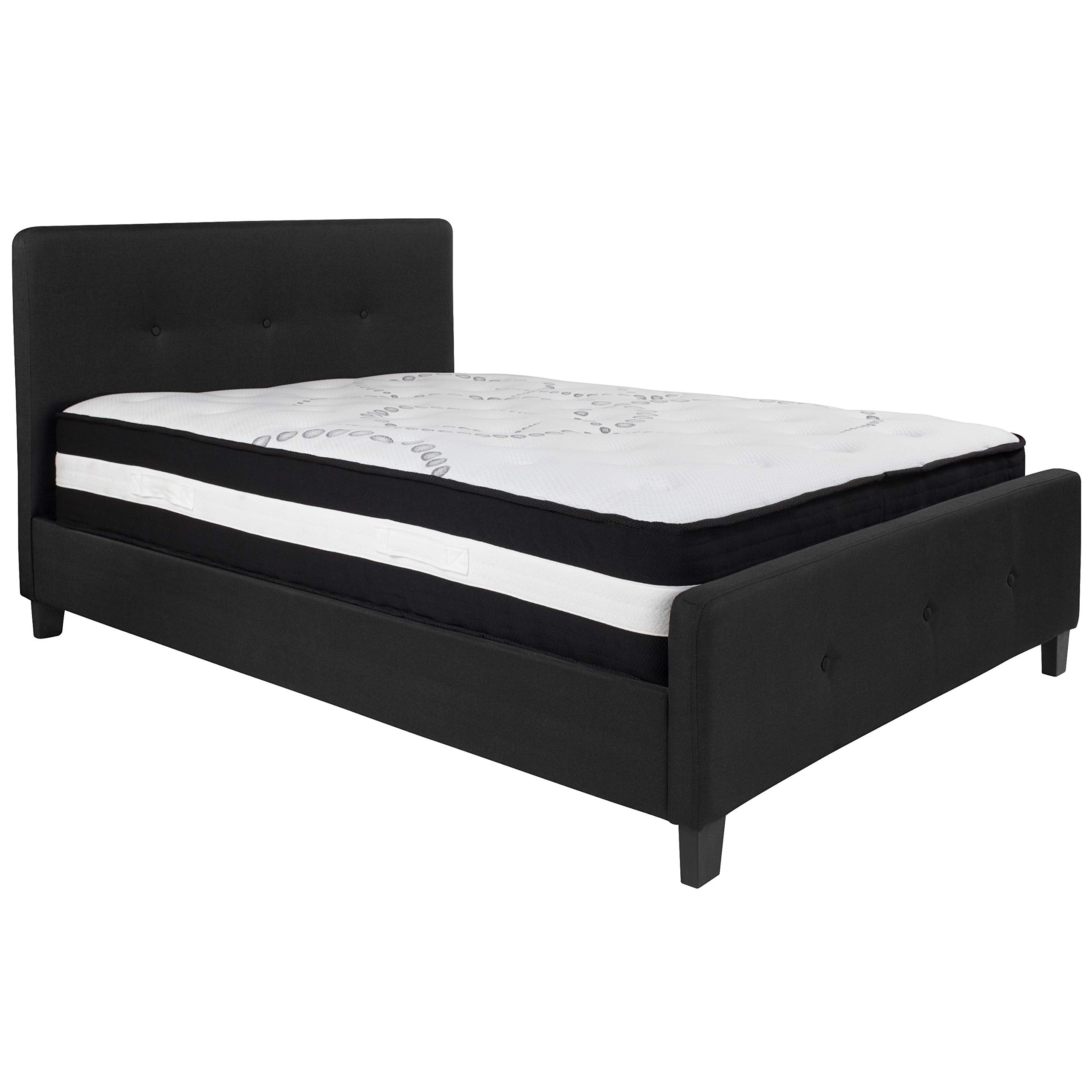 Flash Furniture Tribeca Full Size Tufted Upholstered Platform Bed in Black Fabric with Pocket Spring Mattress