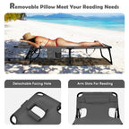 Goplus Tanning Chair, Folding Beach Lounge Chair With Face &Arm Hole, 5-Position Adjustable,Removable Pillow,Side Pocket, Sunbathing Chair, Portable Outdoor Lounge Chair For Patio Pool Lawn (2, Gray)