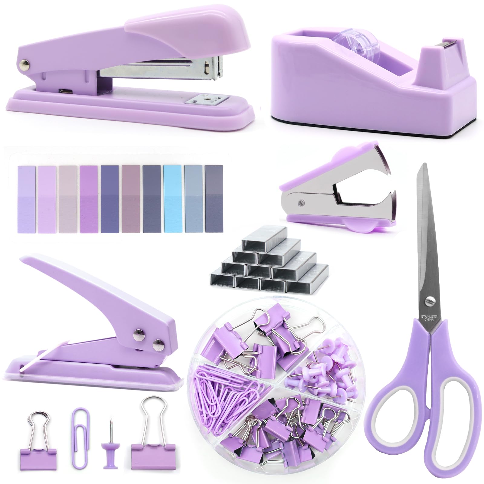 Sportsvoutdoors Purple Desk Accessories, Purple Office Supplies, Stapler And Tape Dispenser Set, Purple Desk Accessory Kit, Gift