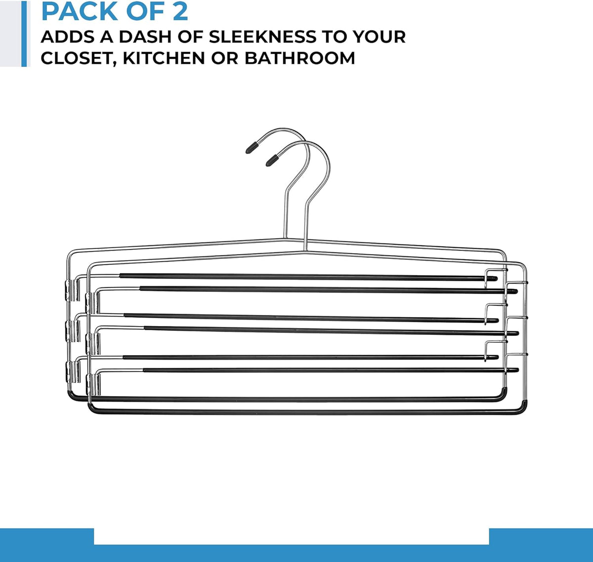 4-Tier Folding Pants Hanger with Non-Slip Padded Bars, Chrome Steel