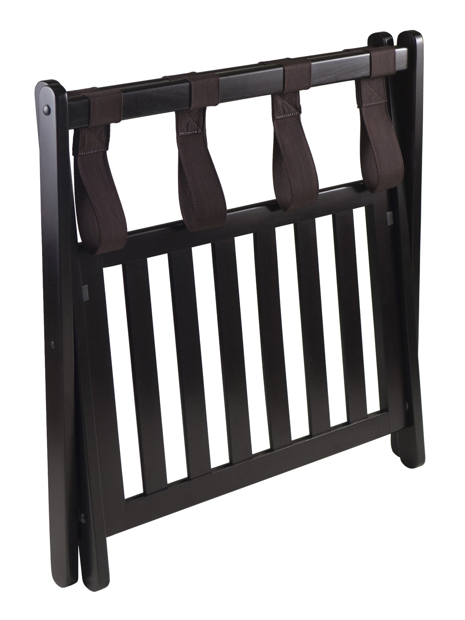 Winsome Reese Luggage Rack with Shelf, Solid Wood, for Guest Room, Bedroom, Hotel, Foldable, with Extra Storage Shelf, No Assembly, Espresso