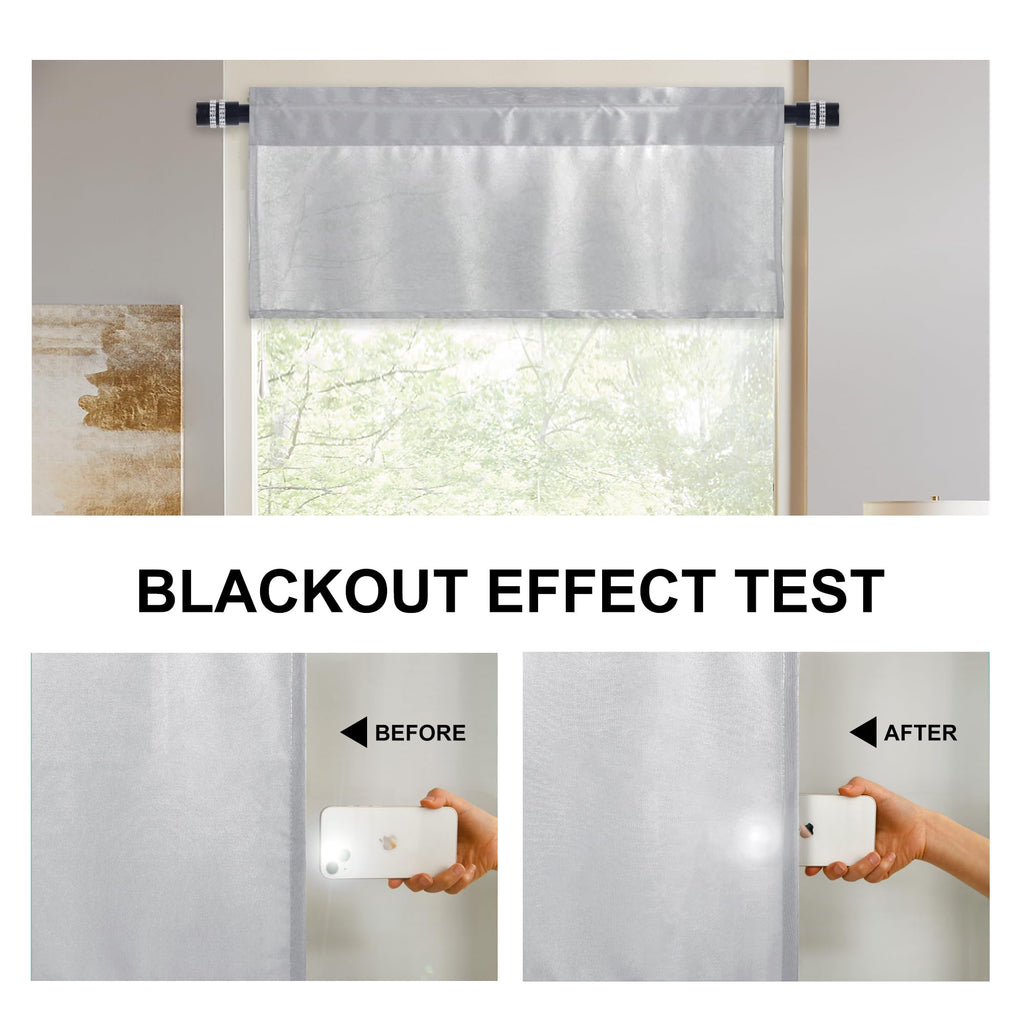 Dwcn Valance Curtains For Living Room, Rod Pocket Bathroom/Basement Curtain Valance Shot Topper, 1 Panel, 42 X 12 Inch, Silver G