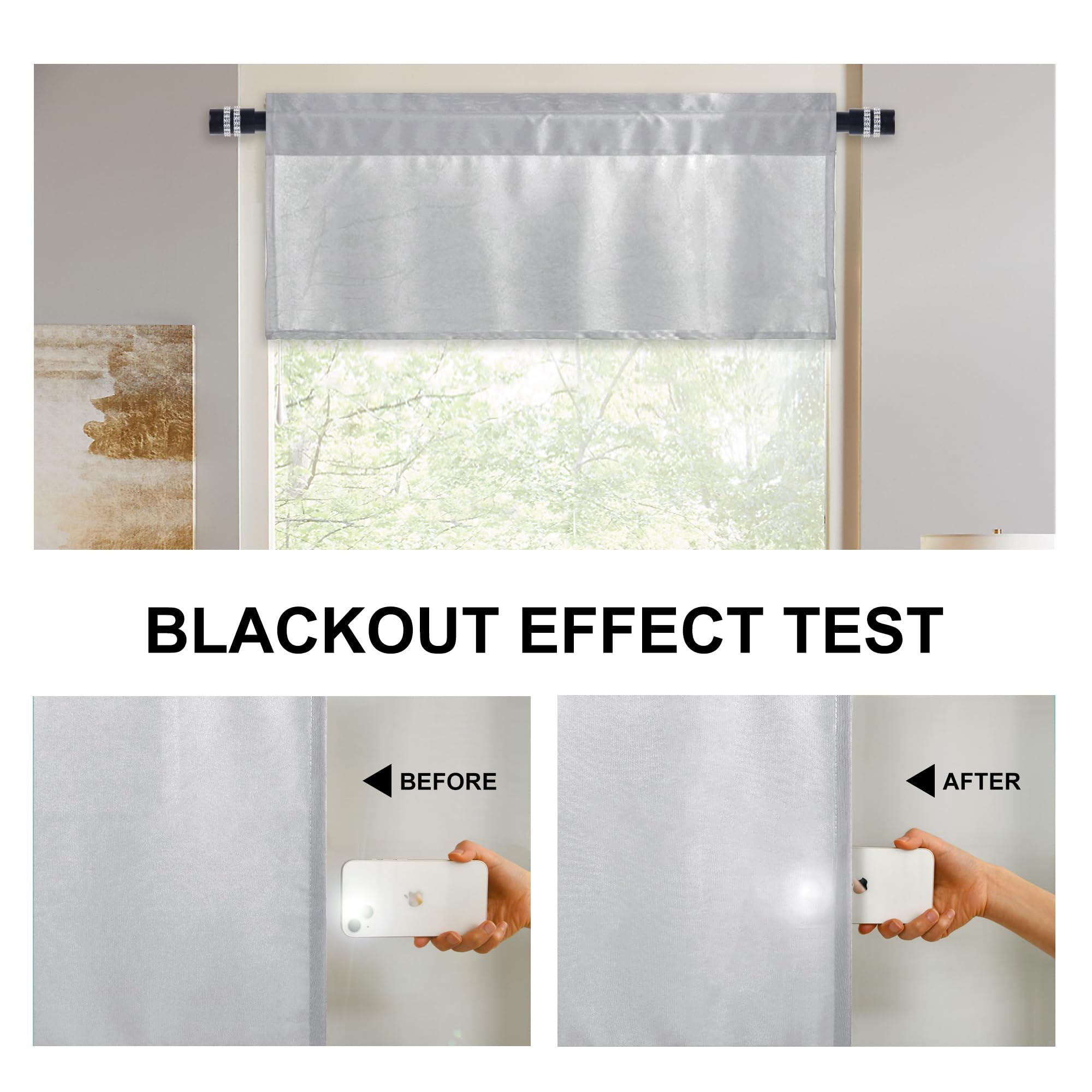 Dwcn Valance Curtains For Living Room, Rod Pocket Bathroom/Basement Curtain Valance Shot Topper, 1 Panel, 42 X 12 Inch, Silver G