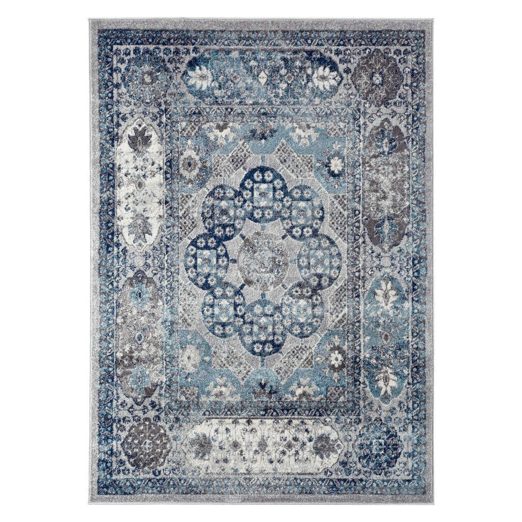 HomeRoots 531889 9 x 12 ft. Gray Medallion Power Loom Rectangle Area Rug