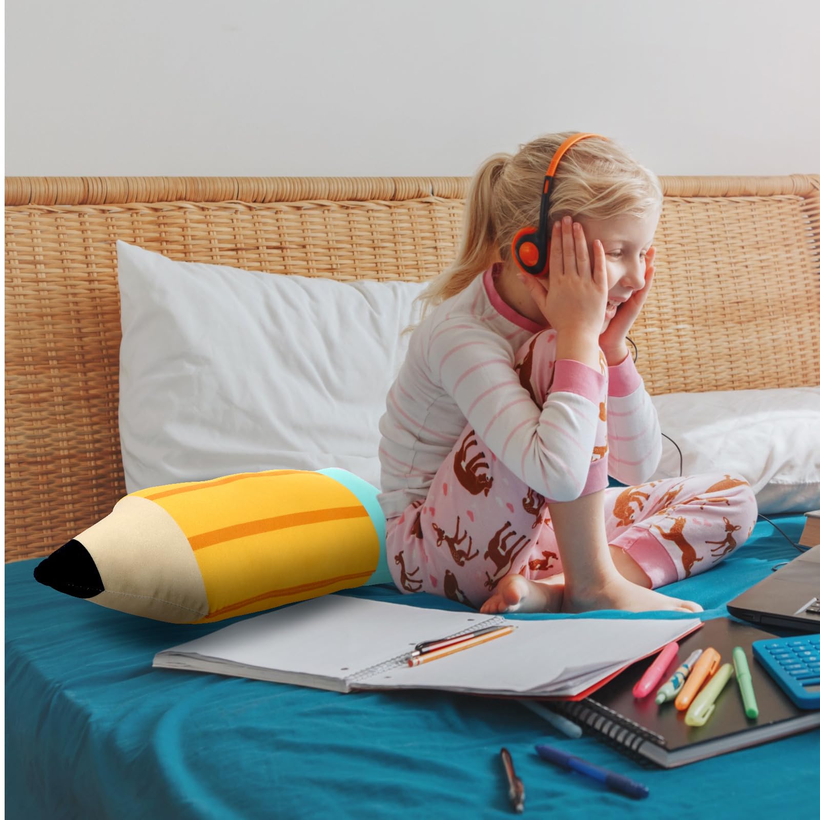 Croblissful Cute Pencil Pillow Classroom Plush Pillow Large Throw Pillow Back School Cushion Creative Cute Pencil Plush For Read