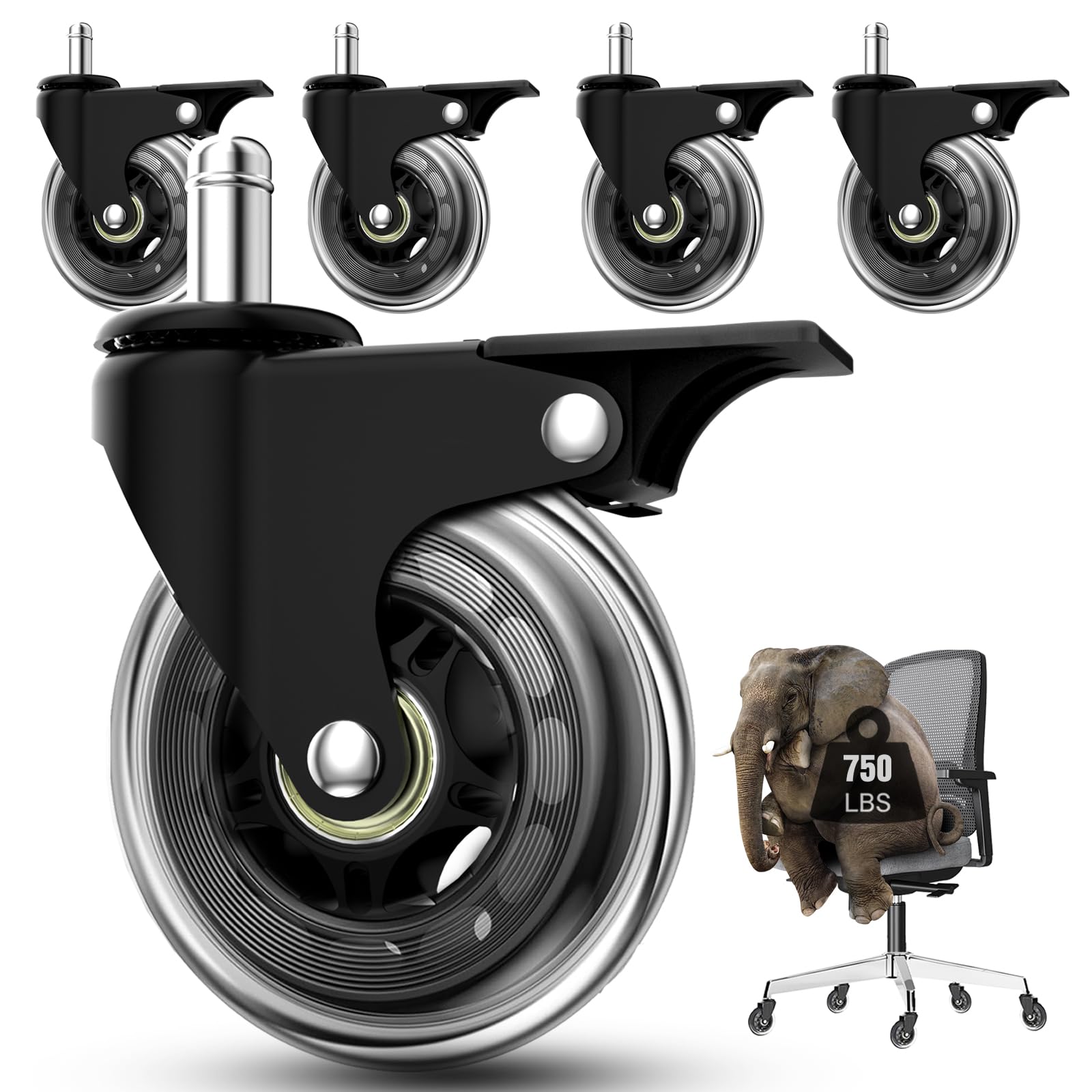 Office Chair Casters With Brake, 3 Inch Universal Casters,Suitable For Carpet And Hardwood Floors, Universal Fits Most Chairs