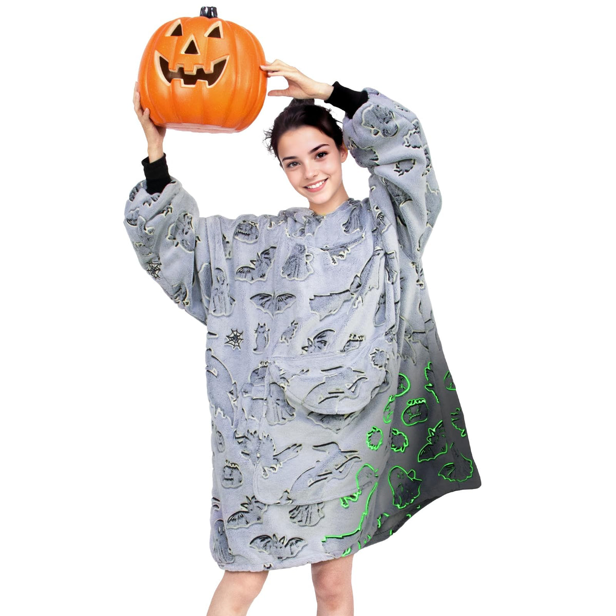 Rexeo Wearable Blanket Hoodie Halloween Fleece Sweatshirt Blanket Gifts For Women Girlfriend Mom Flannel Hooded Blanket With Poc