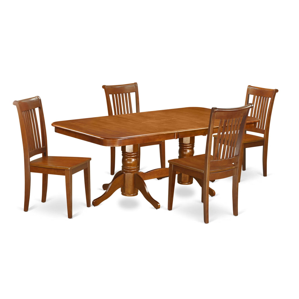 East West Furniture NAPO5-SBR-W Napoleon 5 Piece Room Set Includes a Rectangle Wooden Table with Butterfly Leaf and 4 Kitchen Dining Chairs, 40x78 Inch